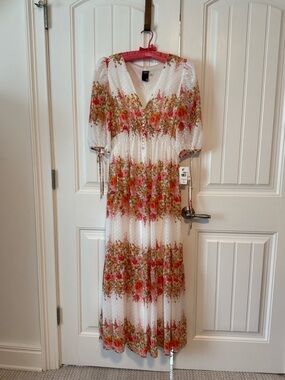 Taylor White Maxi Dress with Pink and Green Floral Print